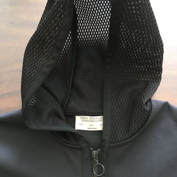 Zara Black Long Mesh Sport Hooded Jacket High Low - Picture 9 of 11